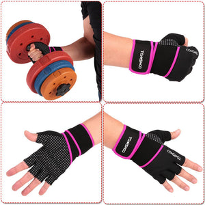 Gym Gloves With Wrist Support - For Body Building Sports, Fitness, Weight-lifting - FitPug.com