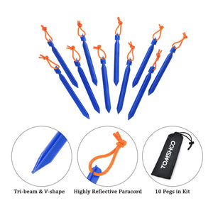 Set of 10 7"/18cm V-shape Reflective Light Tent Pegs - FitPug.com