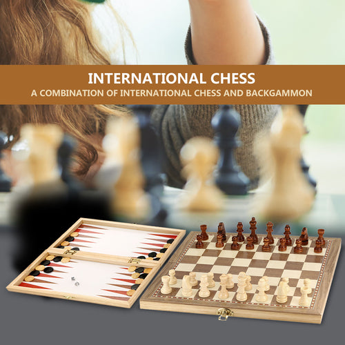 Wooden Foldable Chess & Backgammon Set - FitPug.com
