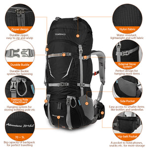 70+5L Outdoor Backpack with Rain Cover - FitPug.com