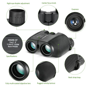 10x25 Green Film Waterproof Binoculars - FitPug.com
