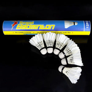 12 Badminton Shuttlecocks White Teal Feather - FitPug.com
